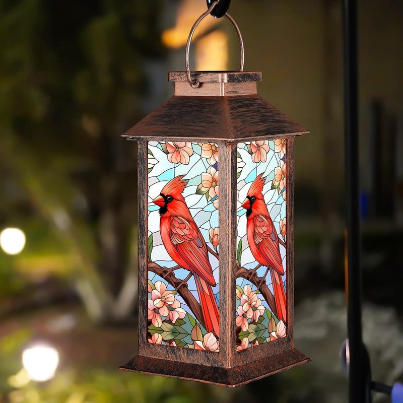 Doogarden Solar Lantern Outdoor Waterproof Cardinal Garden Decor Birthday Gifts for Women Mom and Grandma Solar LED Plastic Decorative Hanging Light for Yard(Cardinal) - Image 1